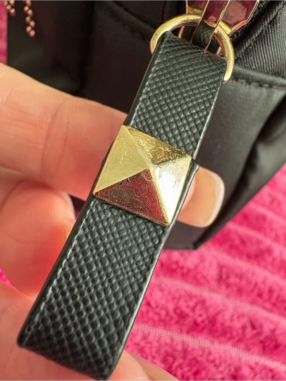 Victoria’s Secret black satin makeup bag, leopard print interior